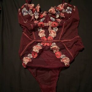 victoria secret floral maroon lingerie
